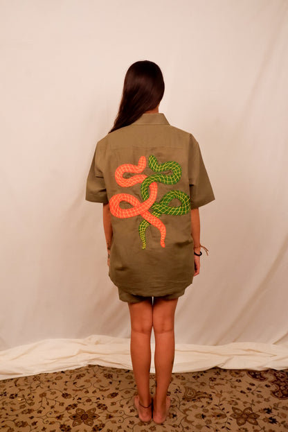 Linen Olive Serpents Shirt